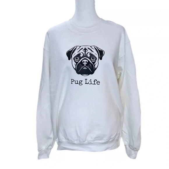 Pug Life Dog Funny Fleece Oversized Sweatshirt Pull Over Crew Neck - Picture 2 of 5